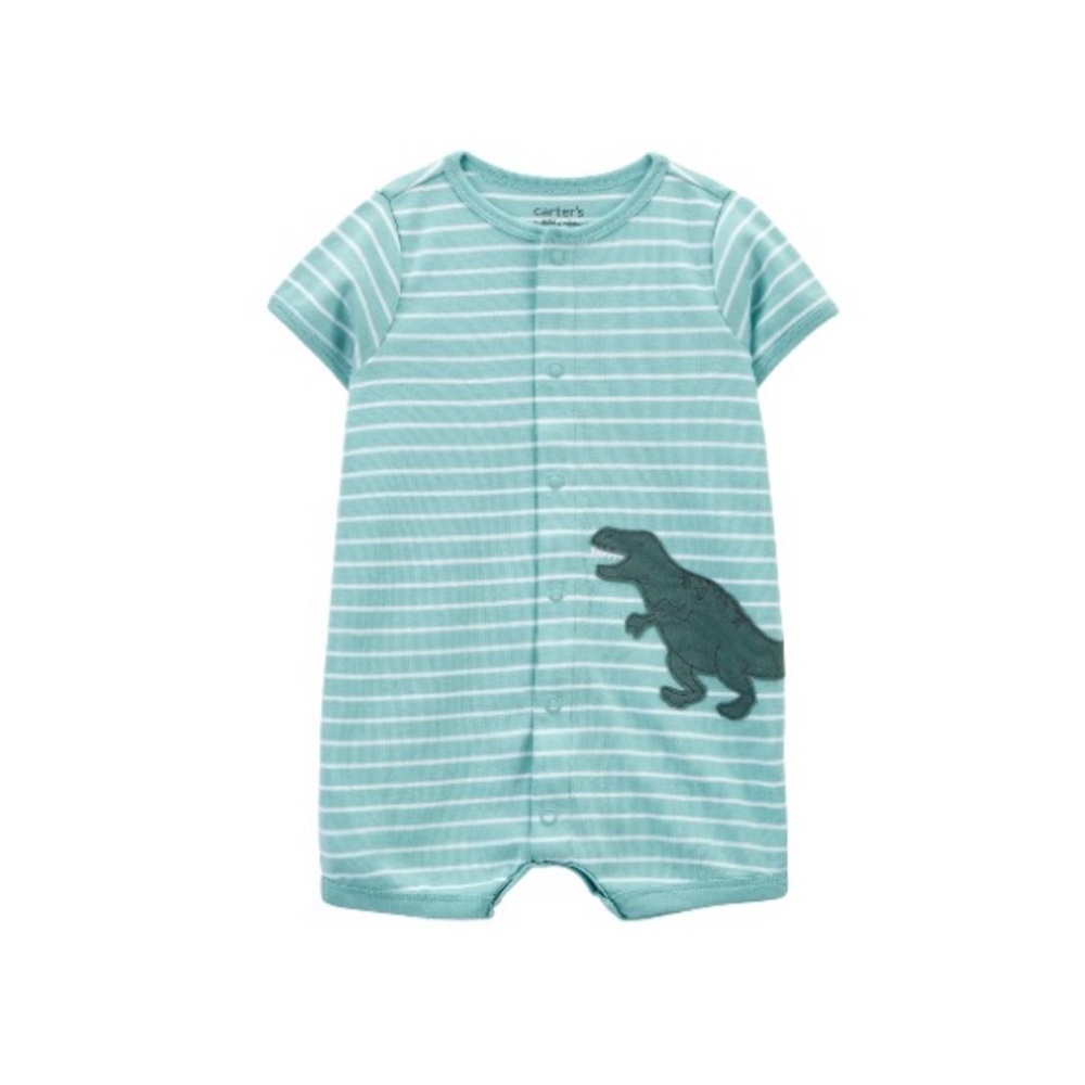 Carter's Teal Striped Dinosaur Romper
